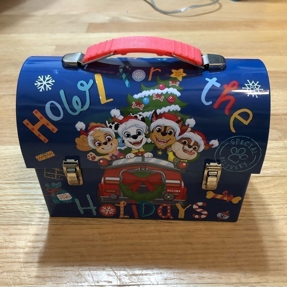 Paw Patrol Christmas Metal Tin Container Lunchbox Gift Box W/ Handle Blue - Picture 3 of 8